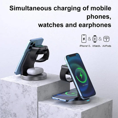 3 in 1 Magnetic Wireless Charger Stand for IPhone 15 14 13 12 Pro Max IWatch AirPods Station Dock MagSafe Fast Charging Station