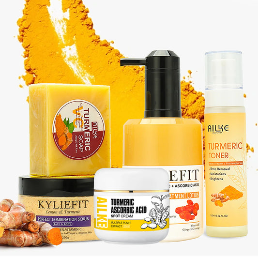 AILKE Organic Turmeric Skin Care Set, Reduce Acne, Cleaning Skin, Exfoliation, Whiten Skin, Even Skin Tone, Improve Dry Skin