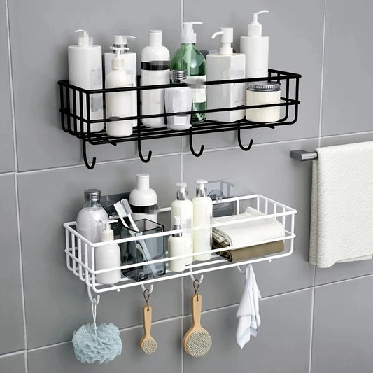 Bathroom Shower Shelf With Hooks Kitchen Organizer Shelves Corner Frame Iron Shower Caddy Storage Rack Shampoo Holder