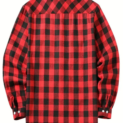 Spring and Autumn Fashion Cotton Long Sleeve Men's Shirt New Brushed Red Plaid Business Leisure Fit Flannel No iron