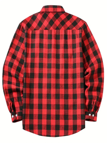 Spring and Autumn Fashion Cotton Long Sleeve Men's Shirt New Brushed Red Plaid Business Leisure Fit Flannel No iron