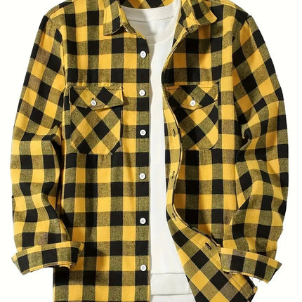 Spring and Autumn Fashion Cotton Long Sleeve Men's Shirt New Brushed Red Plaid Business Leisure Fit Flannel No iron