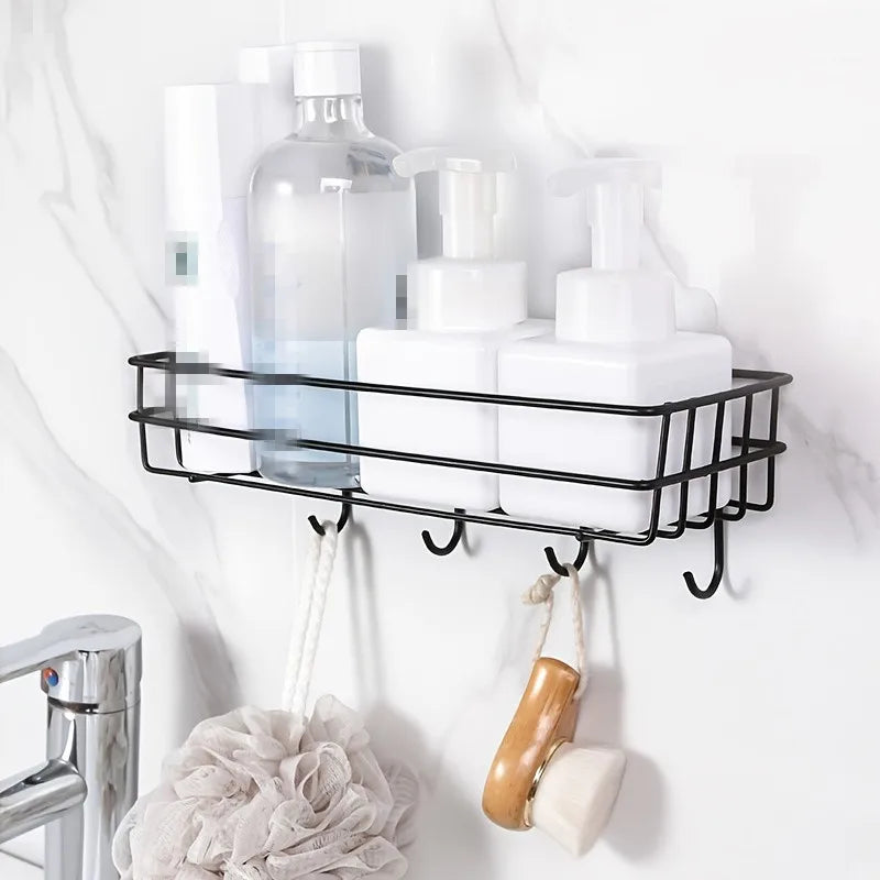 Bathroom Shower Shelf With Hooks Kitchen Organizer Shelves Corner Frame Iron Shower Caddy Storage Rack Shampoo Holder