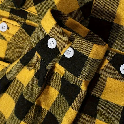 Spring and Autumn Fashion Cotton Long Sleeve Men's Shirt New Brushed Red Plaid Business Leisure Fit Flannel No iron