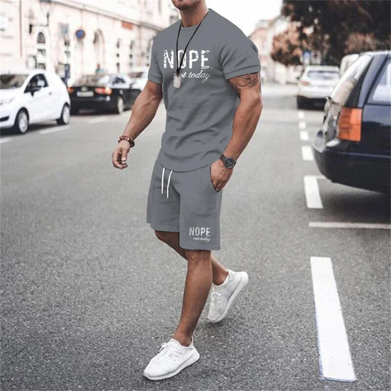 2025 New Summer Simple Men's T-shirt and Shorts 2-piece Set Fashion Street Leisure Comfortable and Breathable Short Sleeve Set