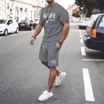 2025 New Summer Simple Men's T-shirt and Shorts 2-piece Set Fashion Street Leisure Comfortable and Breathable Short Sleeve Set