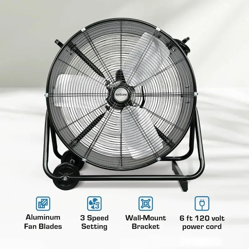 Hurricane Pro 24” Heavy Duty Drum Fan – Powerful 7195 CFM Airflow, Adjustable Tilt, All-Metal Construction for Home, Garage