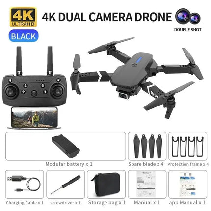 Professional E88 UAV 4k HD Dual Camera Aerial Photography WiFi FPV360° Air Flight Folding Quadcopter CHILDREN'S Toys Gifts
