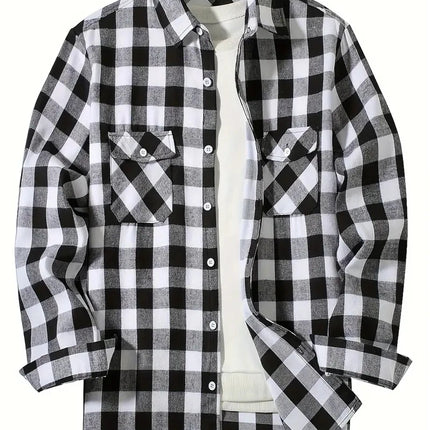 Spring and Autumn Fashion Cotton Long Sleeve Men's Shirt New Brushed Red Plaid Business Leisure Fit Flannel No iron